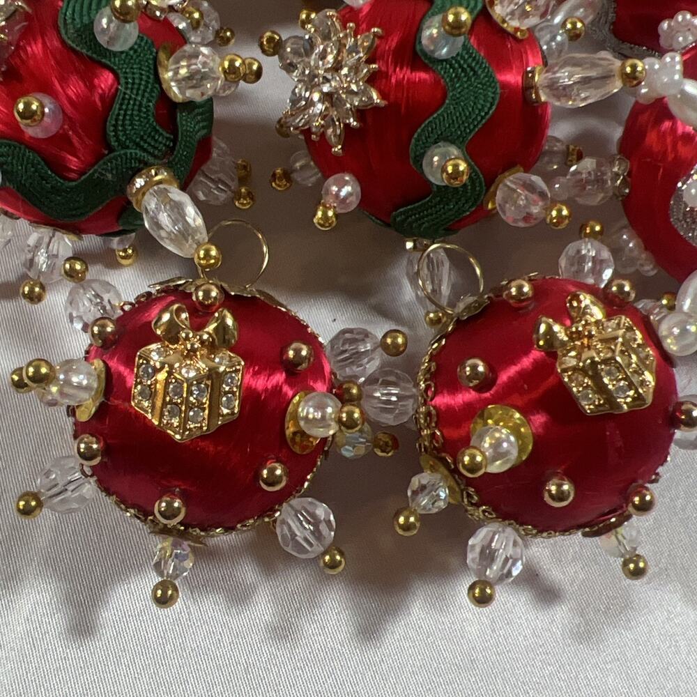 Lot 24 Small Glass & Push Pin Satin Ball Christmas Ornaments Vintage Handmade - Picture 6 of 15
